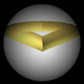 Рис. 6 Невозможный треугольник, размещенный на поверхности многогранника с очень большим количеством граней, который принято называть шаром или сферой